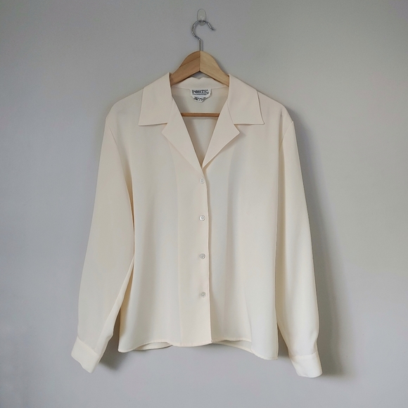 Vintage Ports International Blouse Button Up Collar Shirt Cream Size 8 - Picture 4 of 13